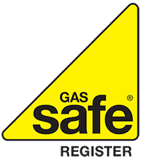 Yellow triangle with black border, reminiscent of safety signs in Crewe, Cheshire. Text inside reads "Gas Safe" with "Register" below.